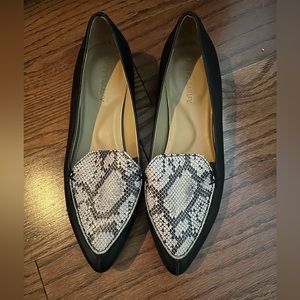 Poppy Barley Black and Snake Print Loafers
